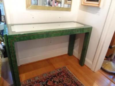 Enrique Garcel Green Lacquer and Brass Console Table