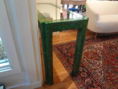 Enrique Garcel Green Lacquer and Brass Console Table