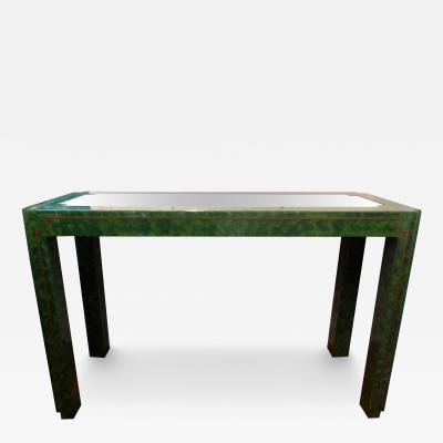 Enrique Garcel Green Lacquer and Brass Console Table