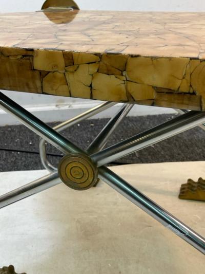 Enrique Garcel INTERESTING MODERNIST WOOD AND CHROME BRASS BENCH