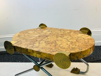 Enrique Garcel INTERESTING MODERNIST WOOD AND CHROME BRASS BENCH