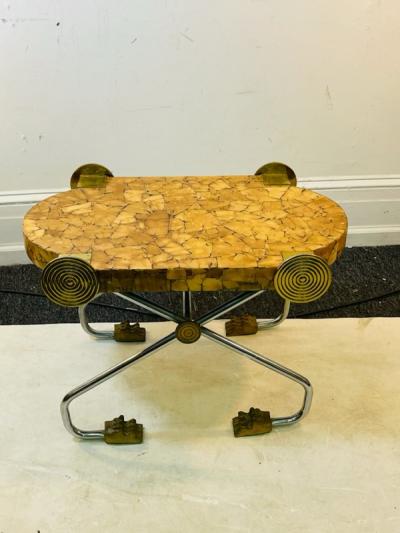 Enrique Garcel INTERESTING MODERNIST WOOD AND CHROME BRASS BENCH