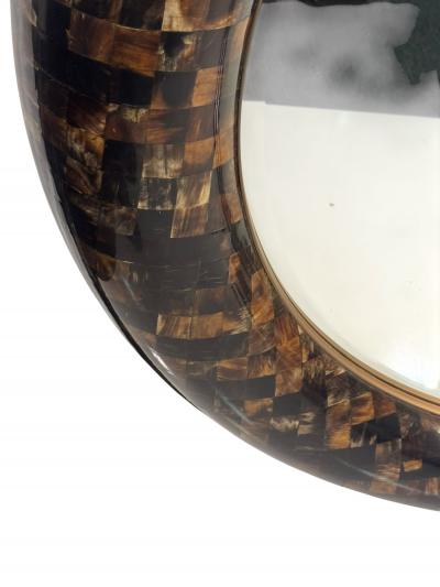 Enrique Garcel MAGNIFICIENT ROUND TESSELATED HORN MIRROR SCULPTURAL BRASS COPPER LION HEAD