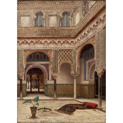 Enrique Roldan Orientalist Oil Painting of the Alc zar of Seville by Enrique Rold n