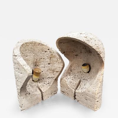 Enzo Mari Unique Pair of 2 Travertine Table Lamps by Mari For Danesi 1970s