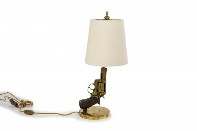 Enzo Missoni Pair of bronze gun lamps by Enzo Missoni