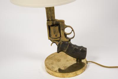 Enzo Missoni Pair of bronze gun lamps by Enzo Missoni