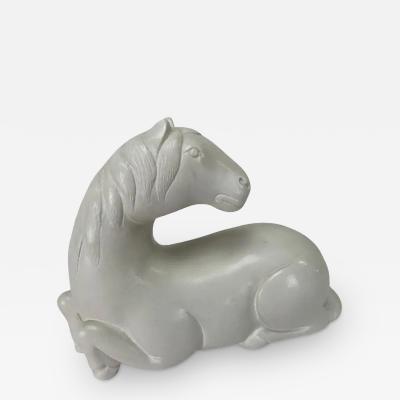 Equestrian White Horse Statue Clay Sculpture