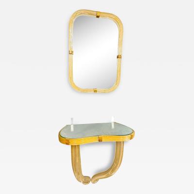 Ercole Barovier 1940s GOLD INCLUSION MURANO GLASS MIRROR CONSOLE BY ERCOLE BAROVIER