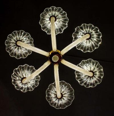 Ercole Barovier Art Deco Brass Mounted Murano Glass Chandelier by Ercole Barovier 1940
