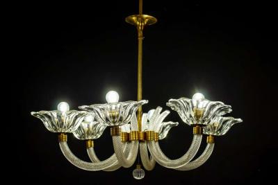 Ercole Barovier Art Deco Brass Mounted Murano Glass Chandelier by Ercole Barovier 1940