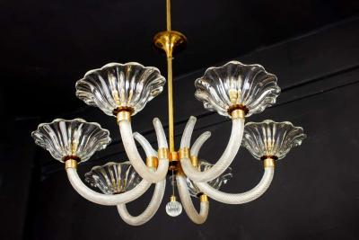 Ercole Barovier Art Deco Brass Mounted Murano Glass Chandelier by Ercole Barovier 1940