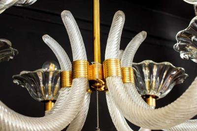 Ercole Barovier Art Deco Brass Mounted Murano Glass Chandelier by Ercole Barovier 1940