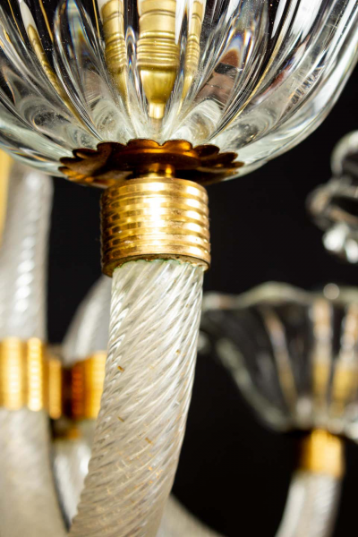 Ercole Barovier Art Deco Brass Mounted Murano Glass Chandelier by Ercole Barovier 1940