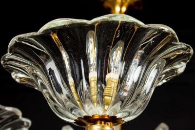 Ercole Barovier Art Deco Brass Mounted Murano Glass Chandelier by Ercole Barovier 1940
