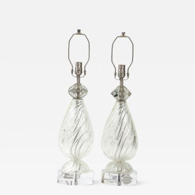 Ercole Barovier Barovier Clear Silver Murano Glass Lamps