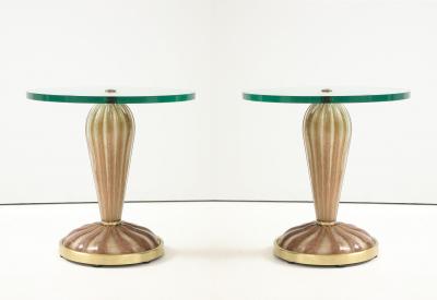 Ercole Barovier Barovier Fluted Murano Glass Side Tables Pair