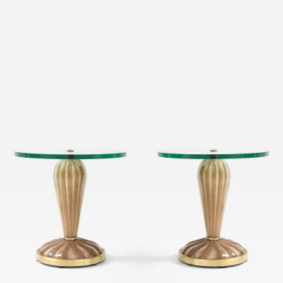 Ercole Barovier Barovier Fluted Murano Glass Side Tables Pair