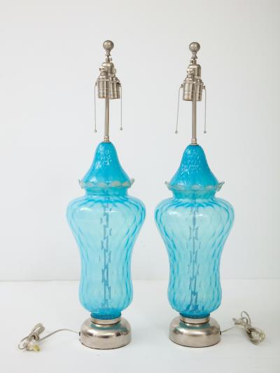 Ercole Barovier Barovier Sky Blue Murano Glass Lamps