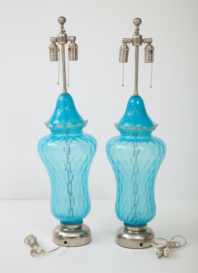 Ercole Barovier Barovier Sky Blue Murano Glass Lamps