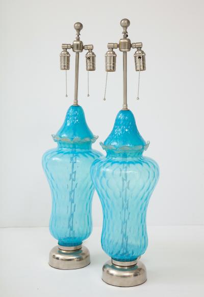 Ercole Barovier Barovier Sky Blue Murano Glass Lamps