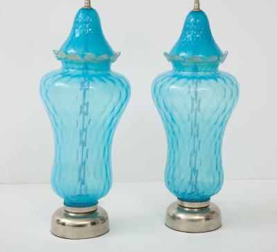 Ercole Barovier Barovier Sky Blue Murano Glass Lamps