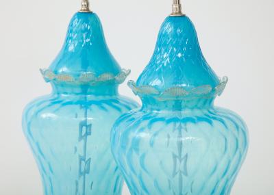 Ercole Barovier Barovier Sky Blue Murano Glass Lamps
