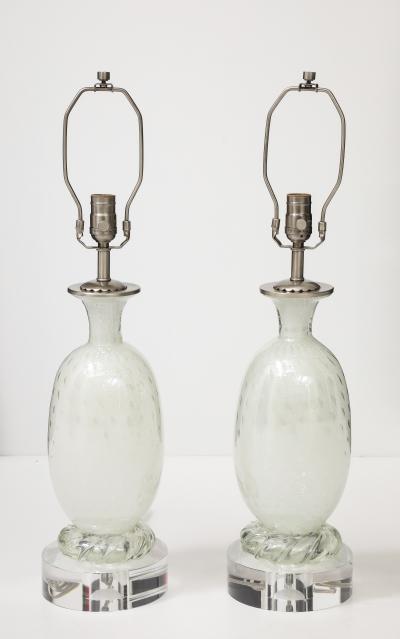 Ercole Barovier Barovier White Silver Inclusion Glass Lamps