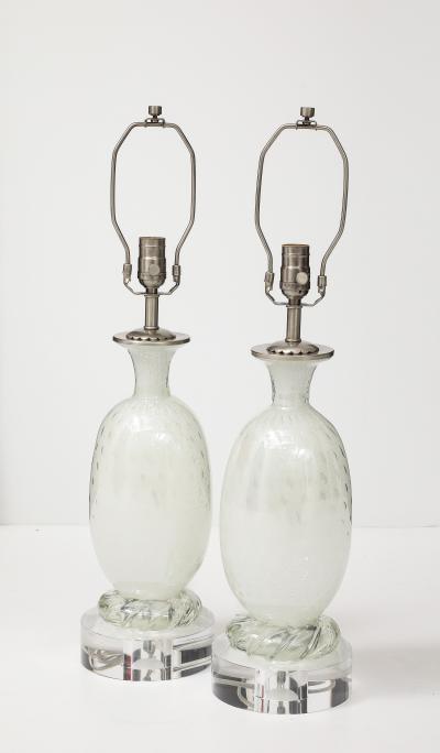 Ercole Barovier Barovier White Silver Inclusion Glass Lamps