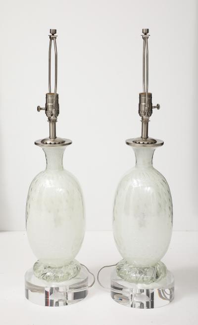 Ercole Barovier Barovier White Silver Inclusion Glass Lamps