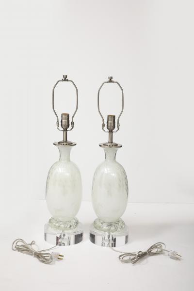 Ercole Barovier Barovier White Silver Inclusion Glass Lamps