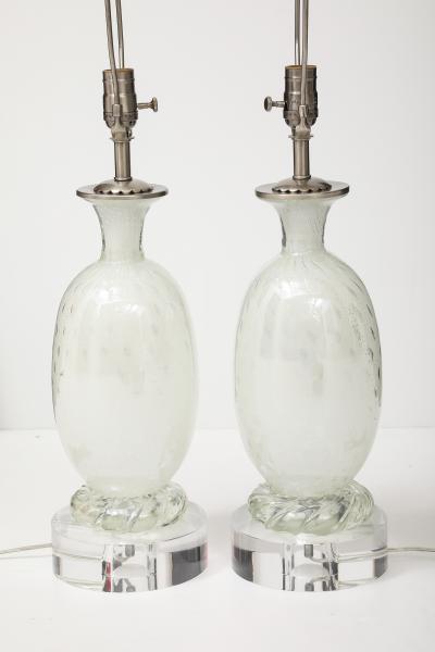Ercole Barovier Barovier White Silver Inclusion Glass Lamps