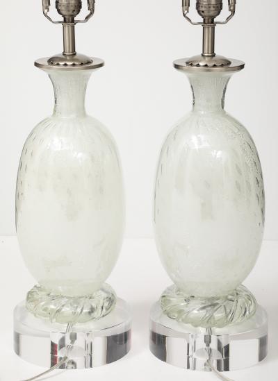 Ercole Barovier Barovier White Silver Inclusion Glass Lamps
