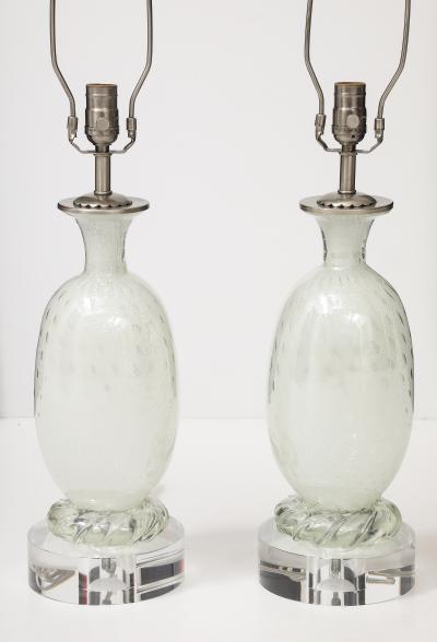 Ercole Barovier Barovier White Silver Inclusion Glass Lamps