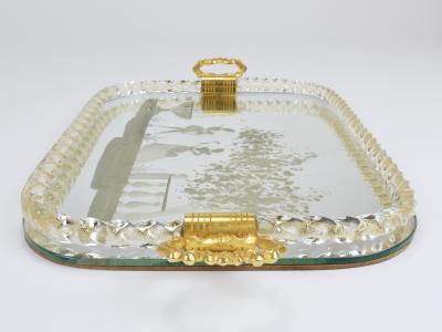 Ercole Barovier Ercole Barovier Swirl Murano Glass Mirror Serving Tray Venice 1940s
