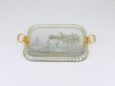 Ercole Barovier Ercole Barovier Swirl Murano Glass Mirror Serving Tray Venice 1940s