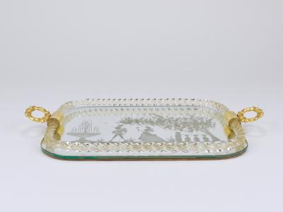 Ercole Barovier Ercole Barovier Swirl Murano Glass Mirror Serving Tray Venice 1940s