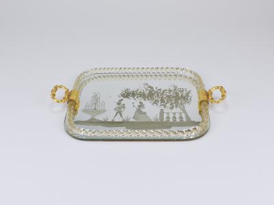 Ercole Barovier Ercole Barovier Swirl Murano Glass Mirror Serving Tray Venice 1940s