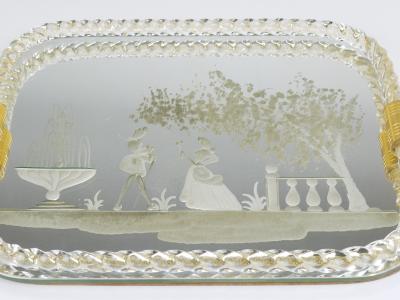 Ercole Barovier Ercole Barovier Swirl Murano Glass Mirror Serving Tray Venice 1940s