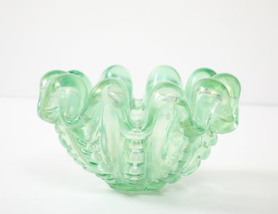 Ercole Barovier Green Iridescent A Grosse Costolature Clam Shell Glass Bowl by Ercole Barovier
