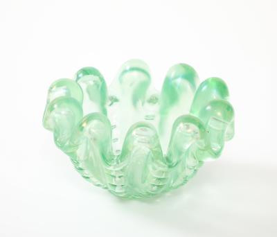 Ercole Barovier Green Iridescent A Grosse Costolature Clam Shell Glass Bowl by Ercole Barovier