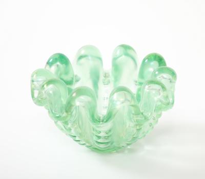 Ercole Barovier Green Iridescent A Grosse Costolature Clam Shell Glass Bowl by Ercole Barovier