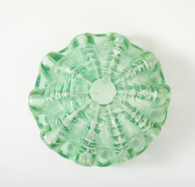 Ercole Barovier Green Iridescent A Grosse Costolature Clam Shell Glass Bowl by Ercole Barovier