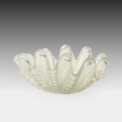 Ercole Barovier Large Iridescent Grosse Costolature Clam Shell Glass Bowl by Ercole Barovier