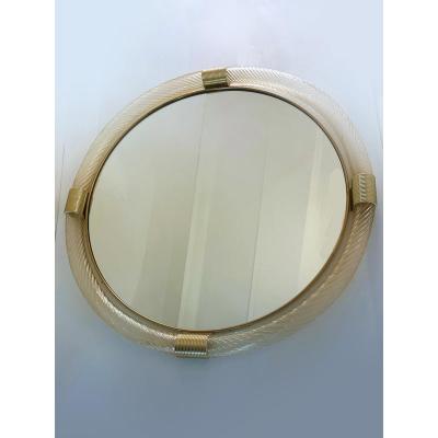 Ercole Barovier Luxury Round Torciglione Gold Murano Glass Wall Mirror in Barovier Style