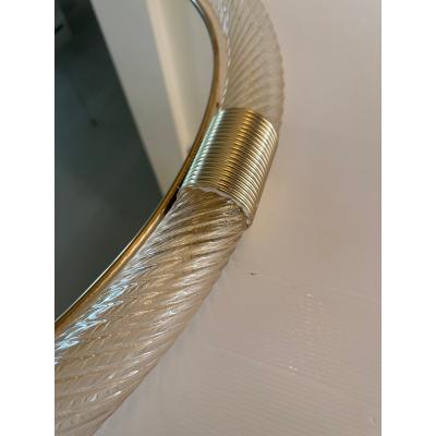 Ercole Barovier Luxury Round Torciglione Gold Murano Glass Wall Mirror in Barovier Style