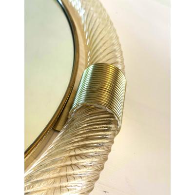 Ercole Barovier Luxury Round Torciglione Gold Murano Glass Wall Mirror in Barovier Style