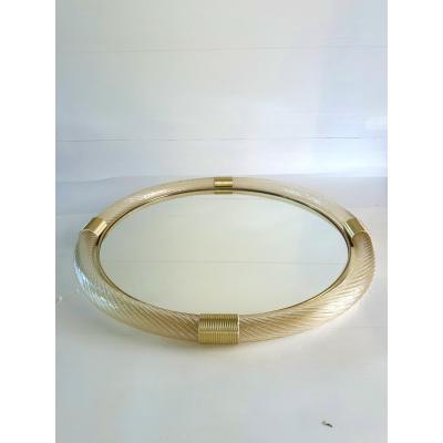Ercole Barovier Luxury Round Torciglione Gold Murano Glass Wall Mirror in Barovier Style
