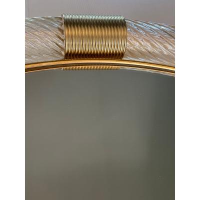 Ercole Barovier Luxury Round Torciglione Gold Murano Glass Wall Mirror in Barovier Style
