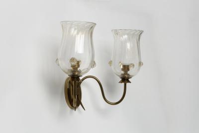Ercole Barovier Murano glass wall sconces by Barovier glass brass Italy 1960s